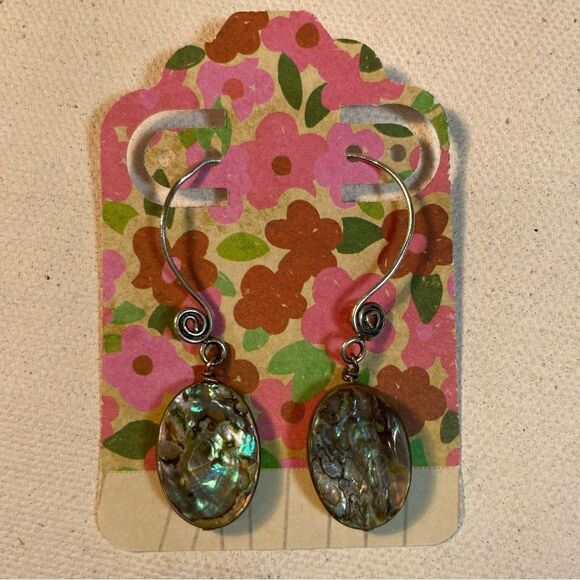 Mother of Pearl oval ellipse sterling silver drop earrings - Picture 3 of 8